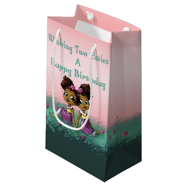 Afrikanisch-amerikanische Zwillingsmädchen Kleine Geschenktüte (Vorderseite Schrägansicht)