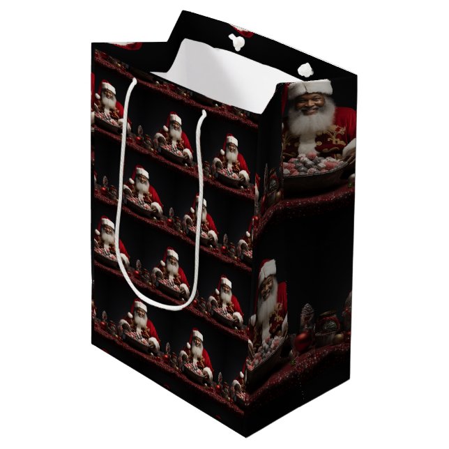 Afrikanisch-amerikanischer Santa Claus Candy Mittlere Geschenktüte (Vorderseite Schrägansicht)