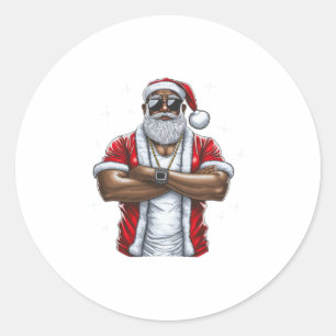 Afrikanisch-amerikanischer Santa-Weihnachtsjama co Runder Aufkleber