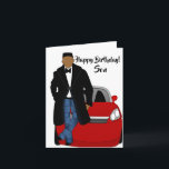 Afrikanisch-Amerikanischer Son Black Coat Geburtst Karte<br><div class="desc">Diese coole Geburtstagskarte zeigt einen afroamerikanischen Mann mit schwarzem Mantel,  Jeans und einer Krawatte.  Schicken Sie Ihrem Sohn eine Karte aus,  die zuverlässig ist und Ihre Nachricht so ausdrückt,  wie Sie es sich vorgestellt haben.</div>