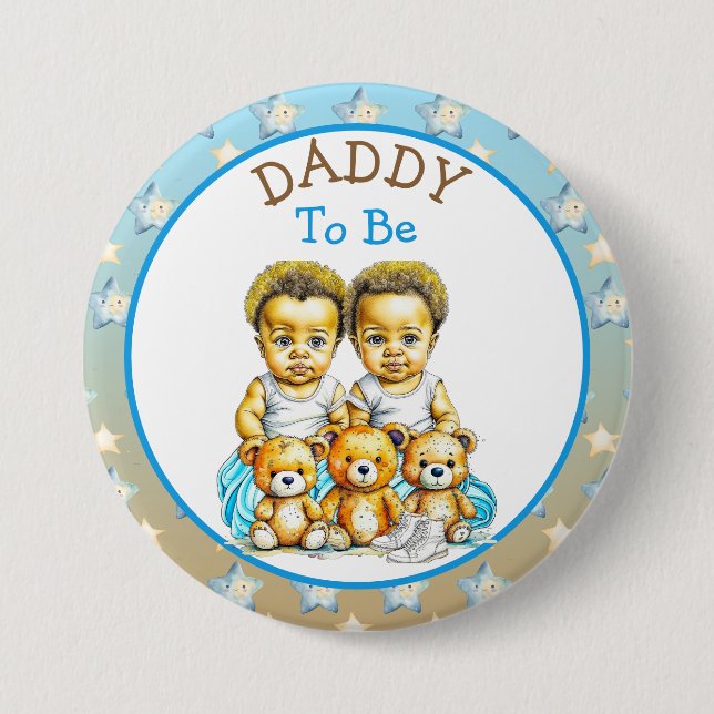 Afrikanisch-amerikanischer Twin Boy's Baby Shower  Button (Vorderseite)