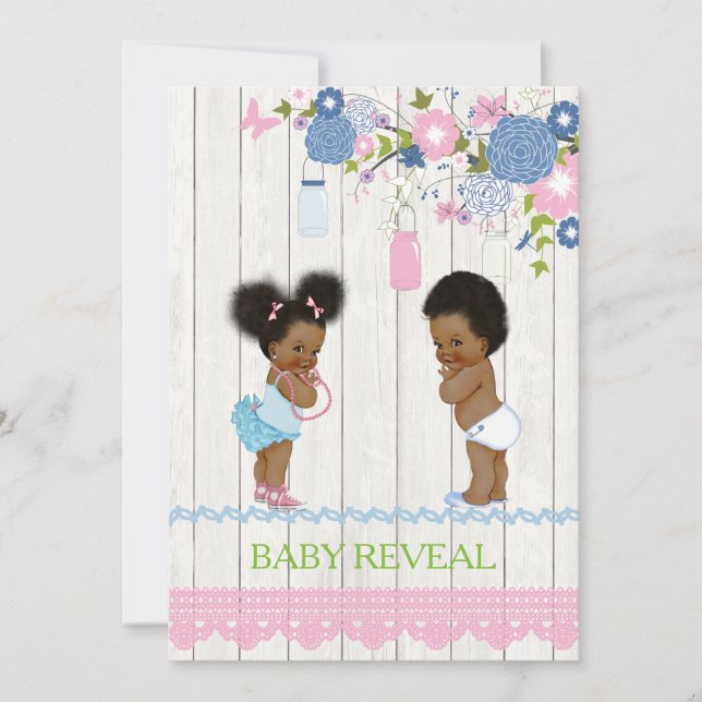 Afrikanisch-Amerikanisches Baby Reveal Baby Shower Einladung (Vorderseite)