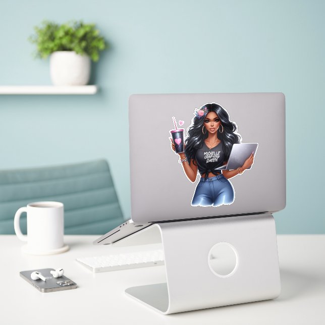 Afrikanisch-amerikanisches Crafting Queen Branding Aufkleber (Laptop auf Schreibtisch)