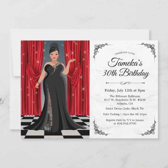 Afrikanisch-amerikanisches Elegant Gown Geburtstag Einladung (Vorderseite)