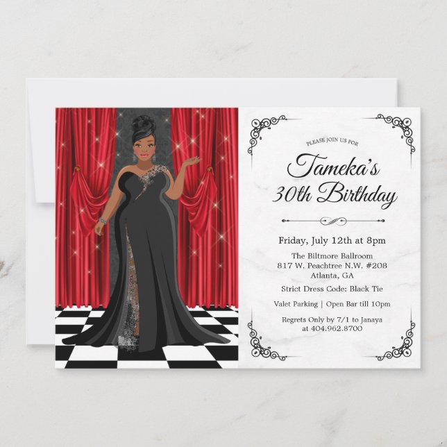 Afrikanisch-amerikanisches Elegant Gown Geburtstag Einladung (Vorderseite)