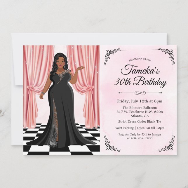 Afrikanisch-amerikanisches Elegant Gown Geburtstag Einladung (Vorderseite)