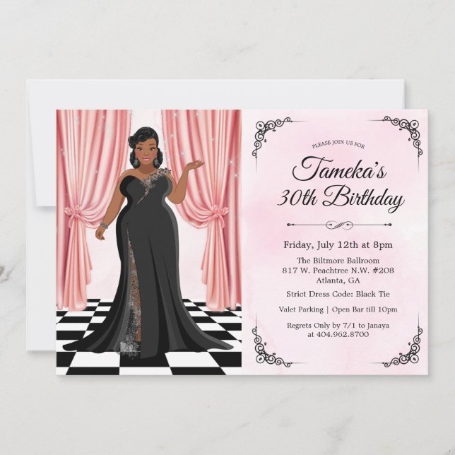 Afrikanisch-amerikanisches Elegant Gown Geburtstag Einladung (Vorderseite)