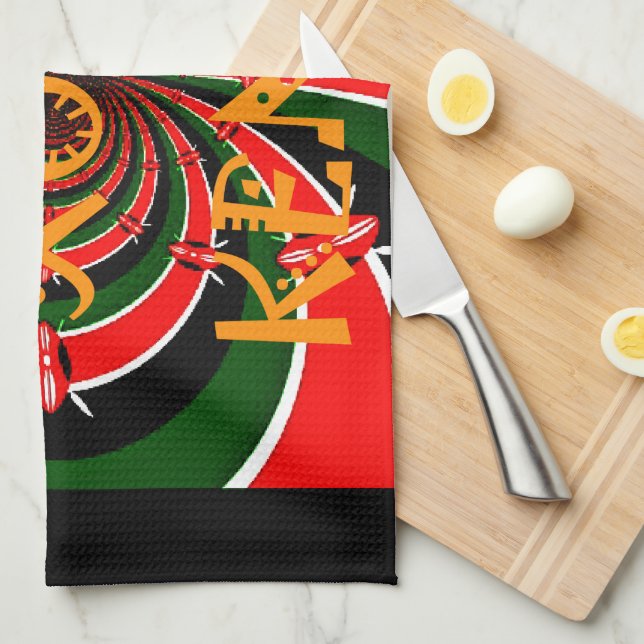 Afrikanisch Inspirierte kenianische Flagge Abstrak Küchentuch (Viertel Falte)
