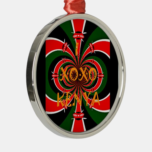 Afrikanisch Inspirierte kenianische Flagge Abstrak Silbernes Ornament (Rechts)