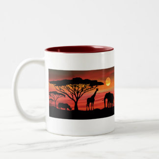 Afrikanisch-Tiere und Sonnenuntergang Zweifarbige Tasse