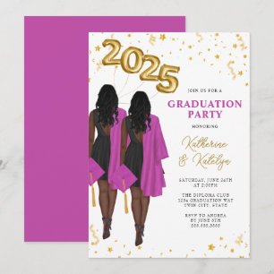Afrikanische American Twin Sisters Graduation Part Einladung