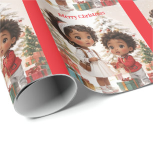 Afrikanische Amerikaner Kinder frohe Weihnachten Geschenkpapier