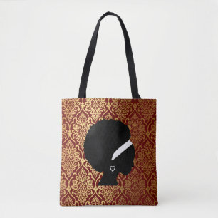 Afrikanische Amerikanerin auf Rot- und Gold-Damask Tasche