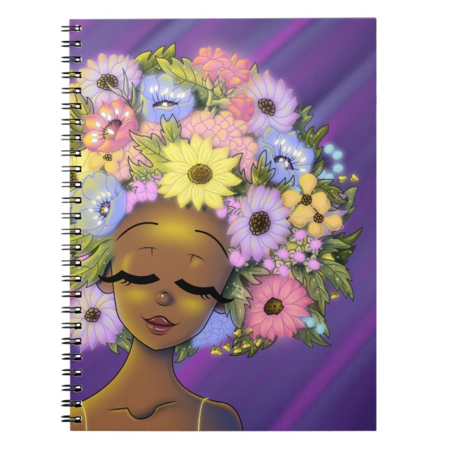 Afrikanische Amerikanerin Blume Haarglühen Notizblock (Vorderseite)
