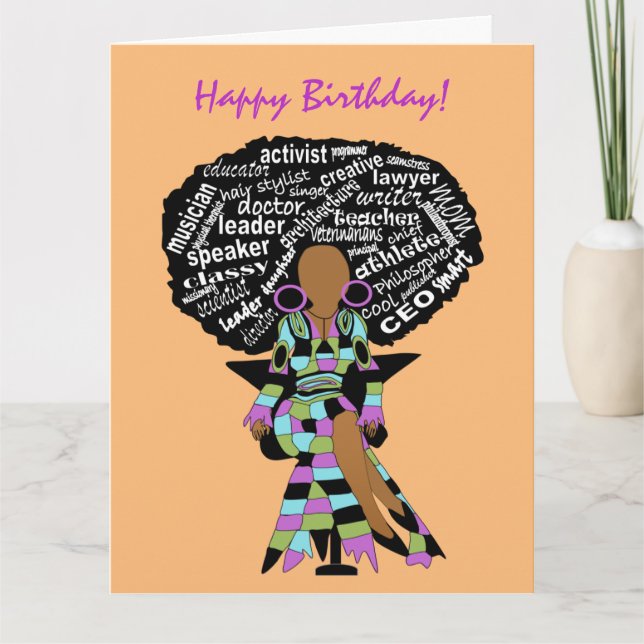 Afrikanische Amerikanerin glücklich zum Geburtstag Karte (Vorderseite)