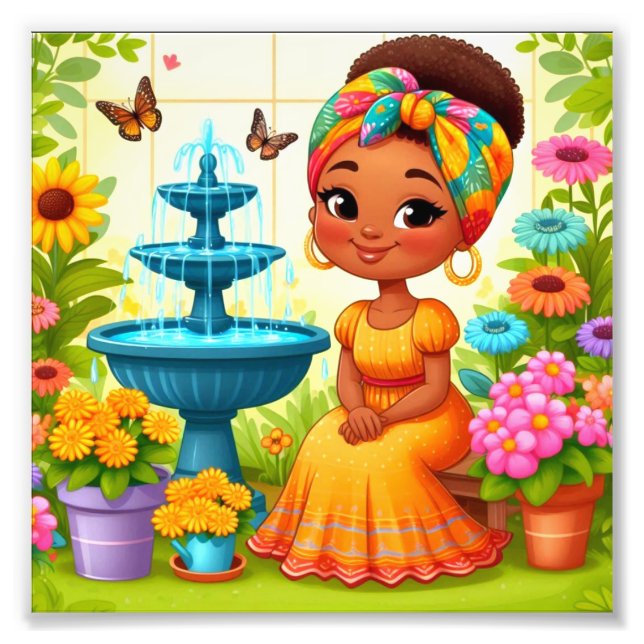 Afrikanische Amerikanerin im Garten Fotodruck (Vorne)