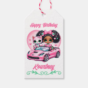 Afrikanische Amerikanerin mit Katze in rosa Korvet Geschenkanhänger