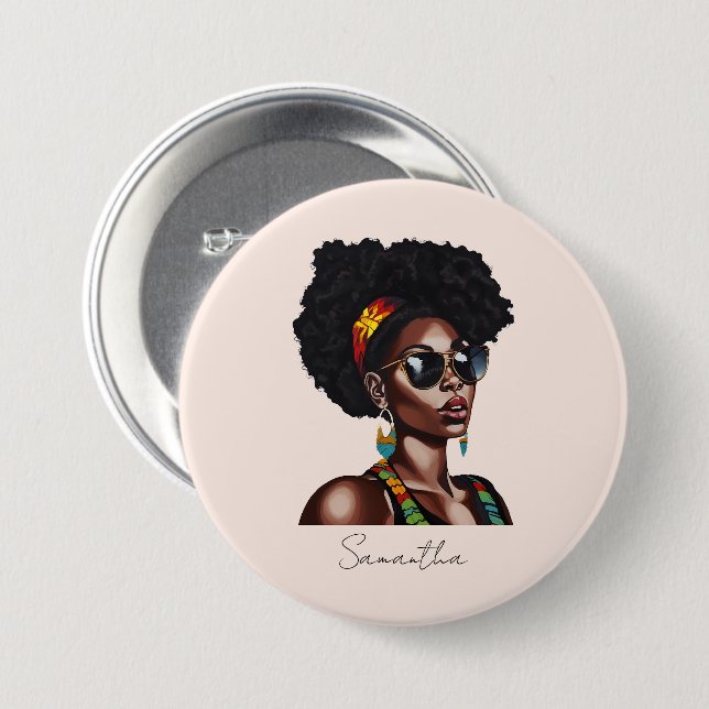 Afrikanische Amerikanerin mit schicke Sonnenbrille Button (Vorne & Hinten)