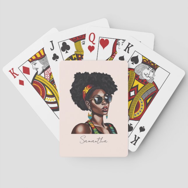 Afrikanische Amerikanerin mit schicke Sonnenbrille Spielkarten (Rückseite)
