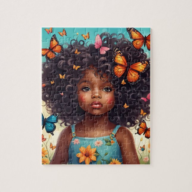 Afrikanische Amerikanerin mit SchmetterlingenPuzzl (Vertikal)