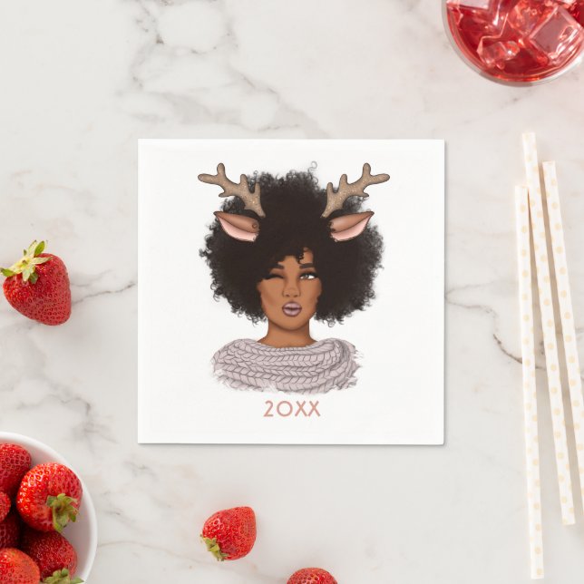 Afrikanische Amerikanerin Reindeer Weihnachten Serviette (Beispiel)