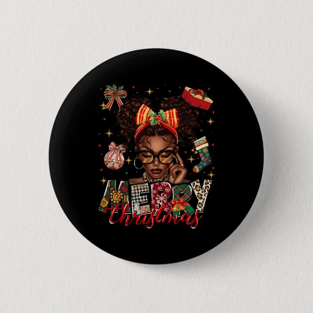 Afrikanische Amerikanerin Schwarze Frau frohe Weih Button (Vorderseite)