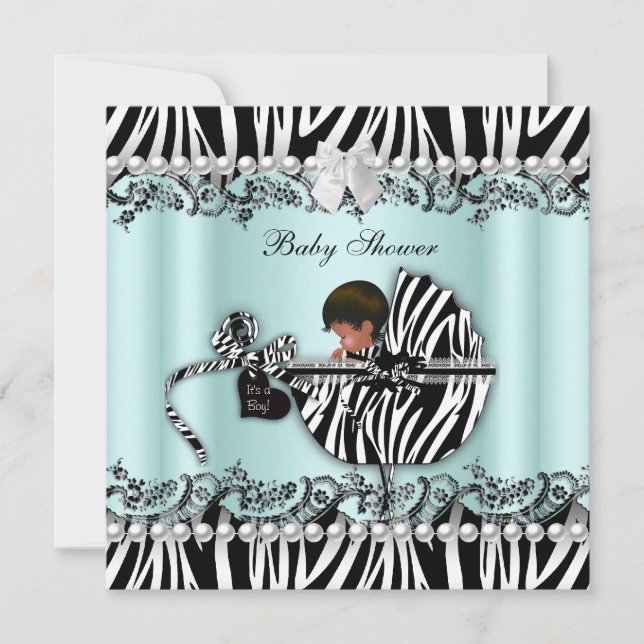 Afrikanische amerikanische Babydusche Zebra Boy od Einladung (Vorderseite)