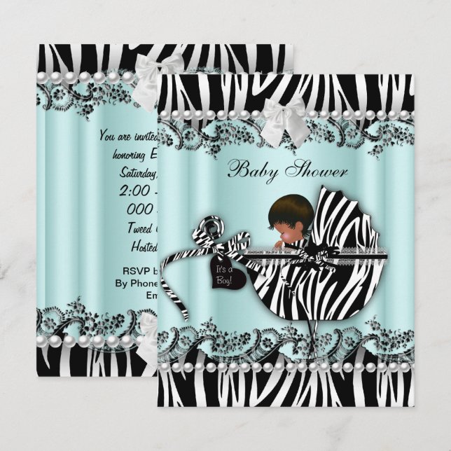Afrikanische amerikanische Babydusche Zebra Boy od Einladung (Vorne/Hinten)