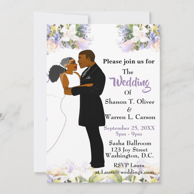 Afrikanische amerikanische Braut & Groom Floral We Einladung (Vorderseite)