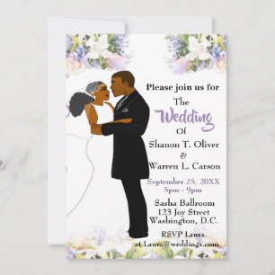 Afrikanische amerikanische Braut & Groom Floral We Einladung