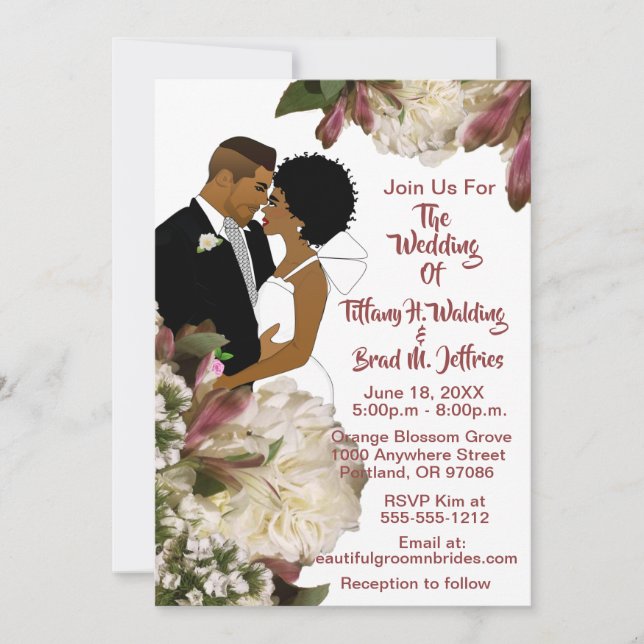 Afrikanische amerikanische Braut & Groom White Wed Einladung (Vorderseite)