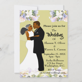 Afrikanische amerikanische Braut- und Groom-Blumen Einladung