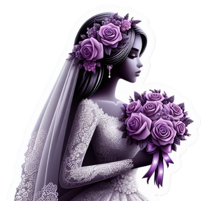 Afrikanische Amerikanische Brille mit Lila Bouquet Aufkleber (Black Bride with Purple Flowers)