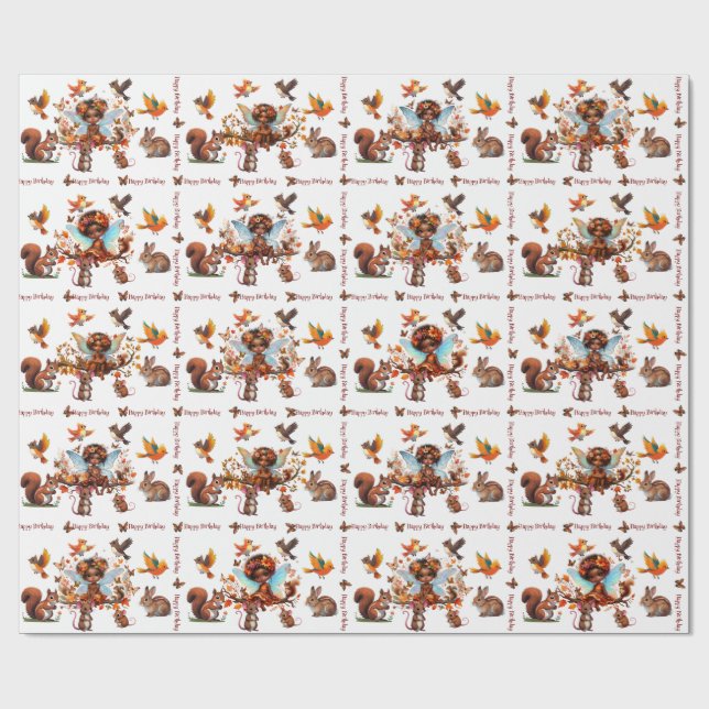 Afrikanische amerikanische Fantasie Woodland Tiere Geschenkpapier (Flach)
