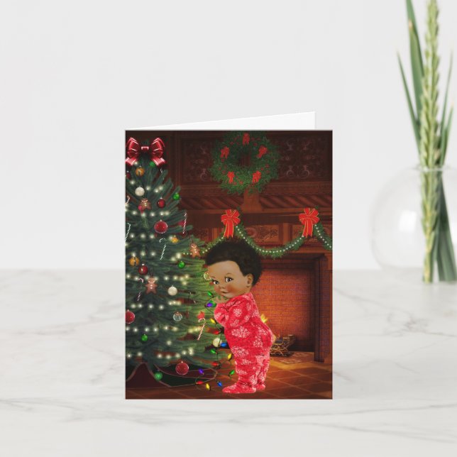 Afrikanische amerikanische Kinderweihnachtskarte Feiertagskarte (Vorderseite)