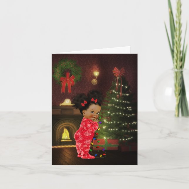 Afrikanische amerikanische Kinderweihnachtskarte Feiertagskarte (Vorderseite)