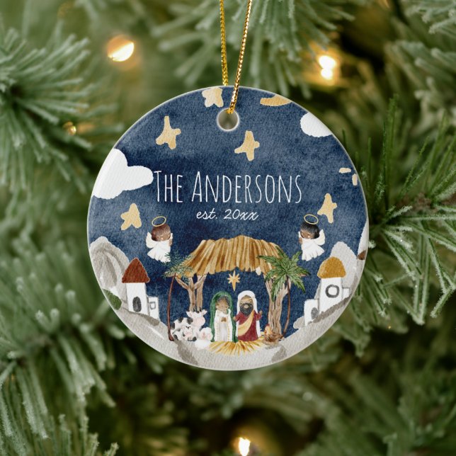 Afrikanische Amerikanische Krippe Weihnachten Keramik Ornament (Baum)