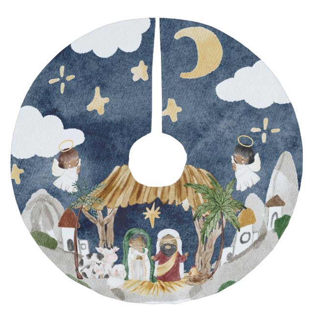 Afrikanische Amerikanische Krippe Weihnachten Polyester Weihnachtsbaumdecke (Vorderseite)
