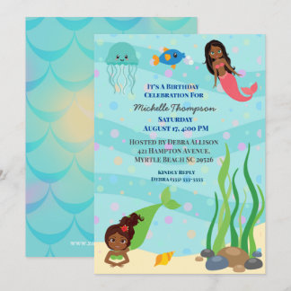 Afrikanische Amerikanische Mermaid Birthday Party Einladung