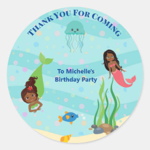 Afrikanische Amerikanische Mermaid Birthday Party Runder Aufkleber