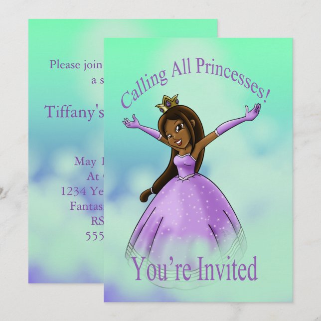Afrikanische Amerikanische Prinzessin Birthday Einladung (Vorne/Hinten)