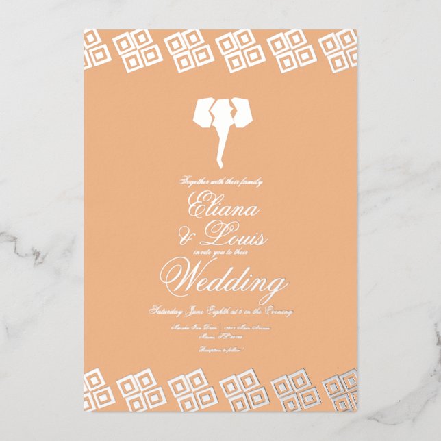Afrikanische Ankara Elephant Wedding gepresst Folieneinladung (Vorderseite)