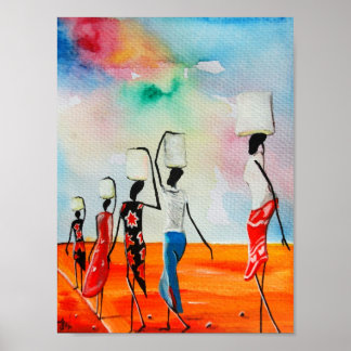 Afrikanische Aquarellmalerei Premium Leinwand Glos Poster