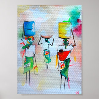 Afrikanische Aquarellmalerei Premium Leinwand Glos Poster