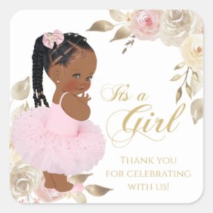 Afrikanische Ballerina Prinzessin Baby Shower Favo Quadratischer Aufkleber