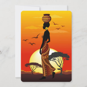 Afrikanische Beautiful Woman Silhouette über afrik Einladung