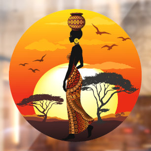 Afrikanische Beautiful Woman Silhouette über afrik Fensteraufkleber