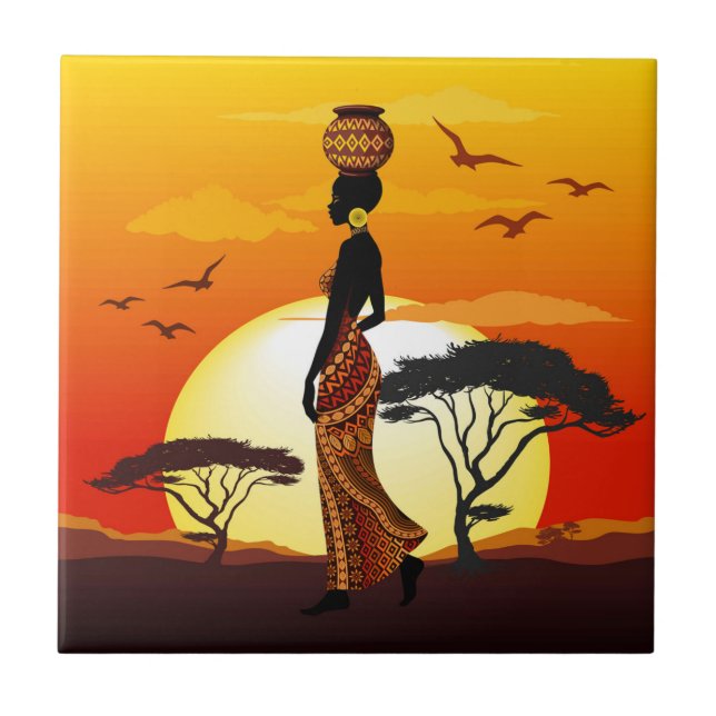 Afrikanische Beautiful Woman Silhouette über afrik Fliese (Vorderseite)