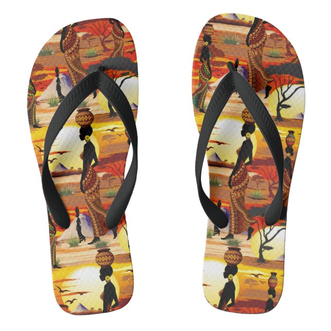 Afrikanische Beautiful Woman Silhouette über afrik Flip Flops (Fußbett)
