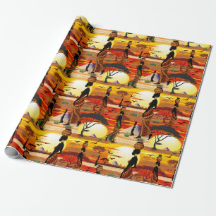 Afrikanische Beautiful Woman Silhouette über afrik Geschenkpapier